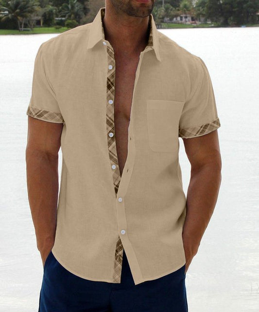 Sergio - Camisa de hombre con botones y cuello escocés de estilo informal
