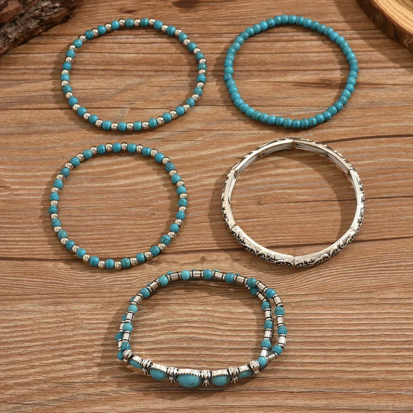 Sonia - Conjunto de pulseras boho con cuentas de turquesa