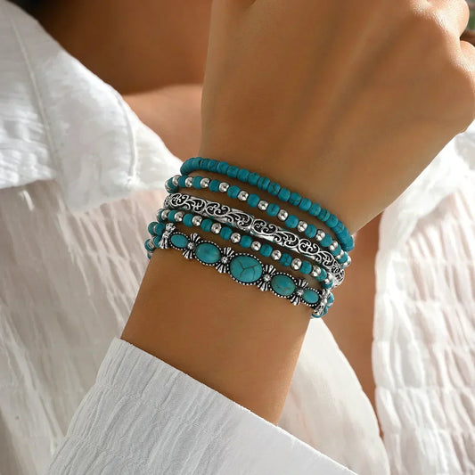 Sonia - Conjunto de pulseras boho con cuentas de turquesa