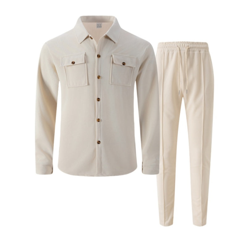 🔥 ¡DESCUENTO DEL 60%! ⏰ Felipe - Conjunto completo de hombre con chaqueta abotonada + pantalones de punto tipo panal – Corte amplio, tejido transpirable y estilo casual elegante 👕👖