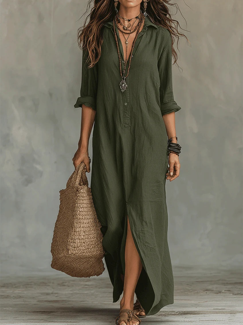 Solène | Vestido maxi negro fluido con botones
