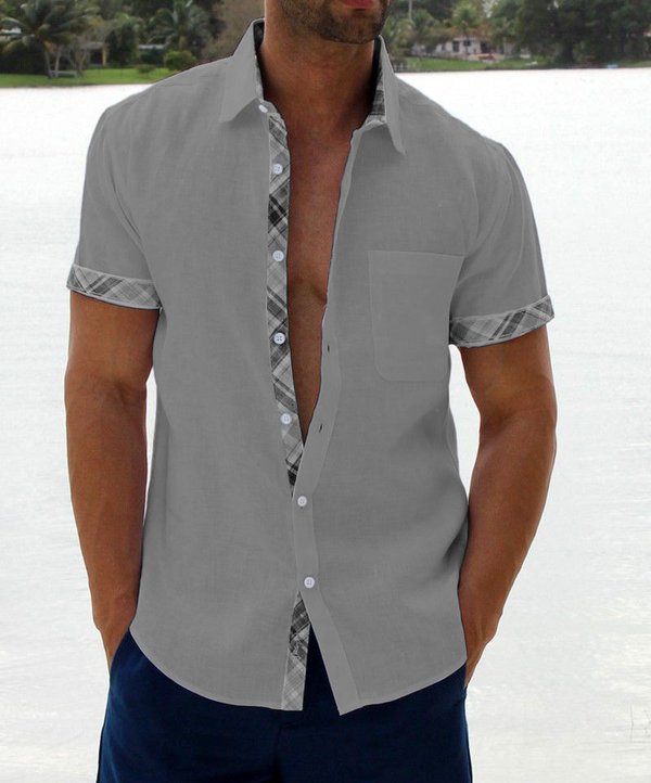 Sergio - Camisa de hombre con botones y cuello escocés de estilo informal