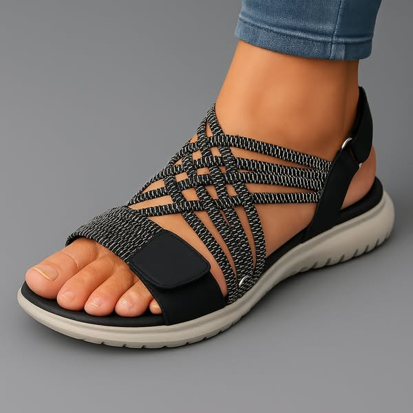 Sandalias ortopédicas negras con tiras elásticas y suela acolchada