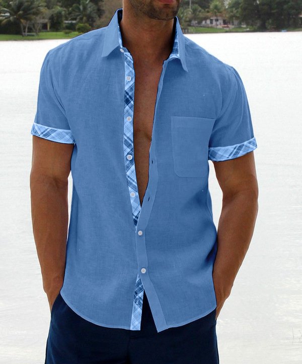 Sergio - Camisa de hombre con botones y cuello escocés de estilo informal