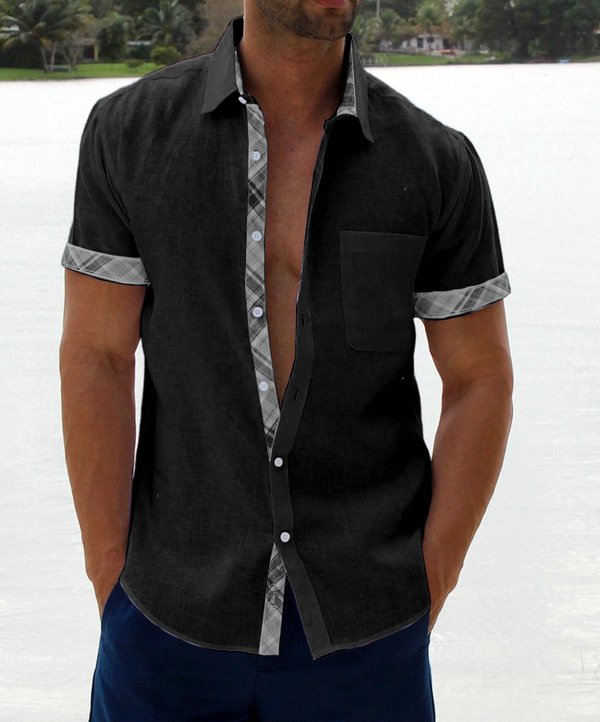 Sergio - Camisa de hombre con botones y cuello escocés de estilo informal