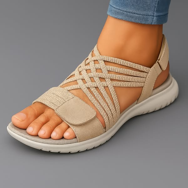 Sandalias ortopédicas beige con tiras elásticas y suela acolchada