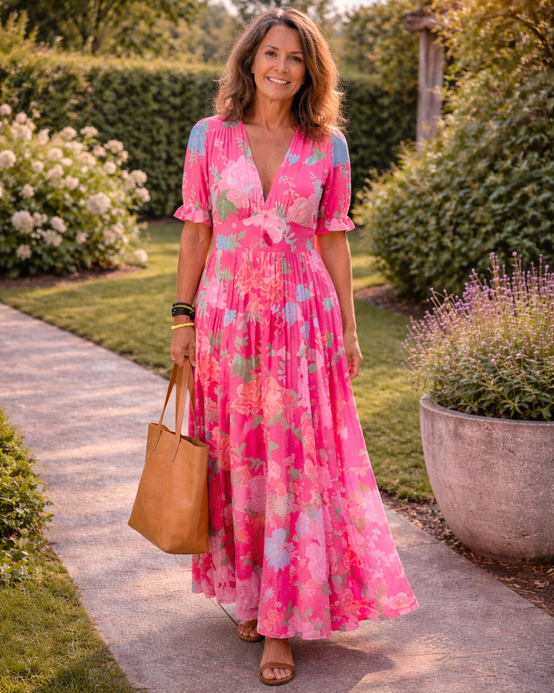 Sonia | Vestido midi de flores, sin mangas y con escote en V