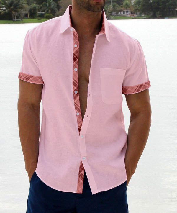 Sergio - Camisa de hombre con botones y cuello escocés de estilo informal