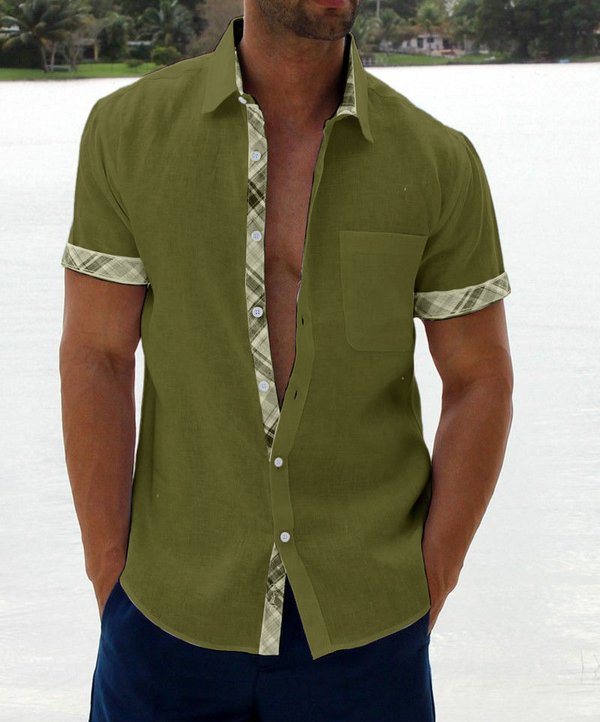 Sergio - Camisa de hombre con botones y cuello escocés de estilo informal
