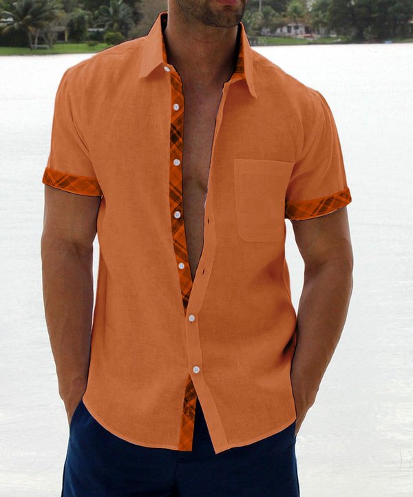 Sergio - Camisa de hombre con botones y cuello escocés de estilo informal