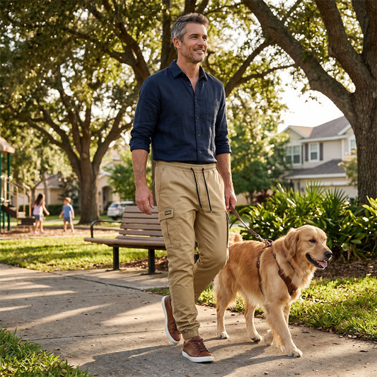 Pantalón cargo para hombre color kaki con cordón y bolsillos laterales con solapa