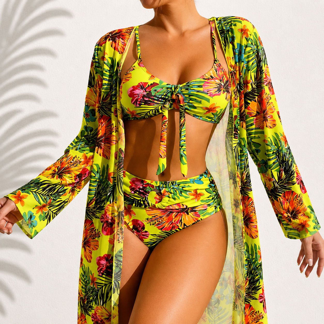 Maria - Elegante bikini de tres piezas con estampado tropical