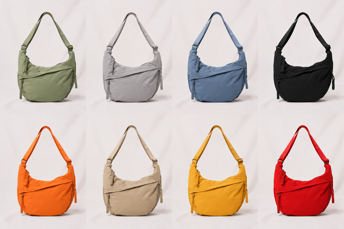 Bolso de hombro en varios colores, surtido con verde, gris, azul, negro, naranja y rojo