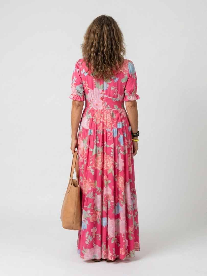 Sonia | Vestido midi de flores, sin mangas y con escote en V