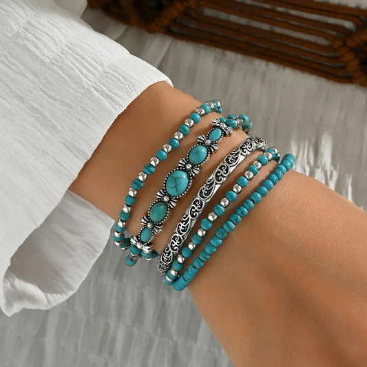 Sonia - Conjunto de pulseras boho con cuentas de turquesa