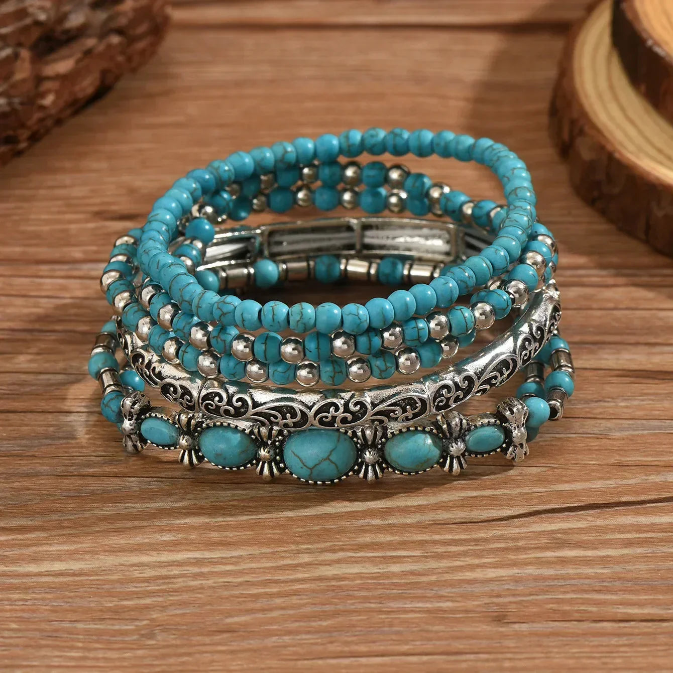 Sonia - Conjunto de pulseras boho con cuentas de turquesa