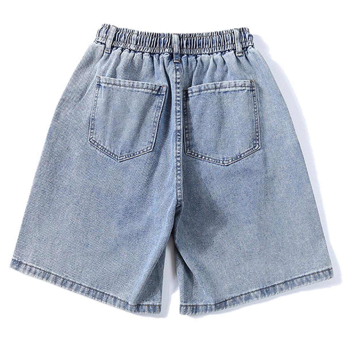 WLS Solid Color Lanyard Retro Denim Shorts