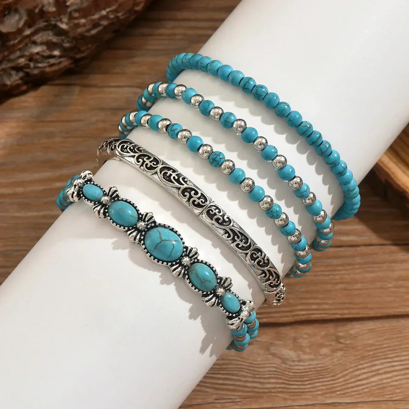 Sonia - Conjunto de pulseras boho con cuentas de turquesa