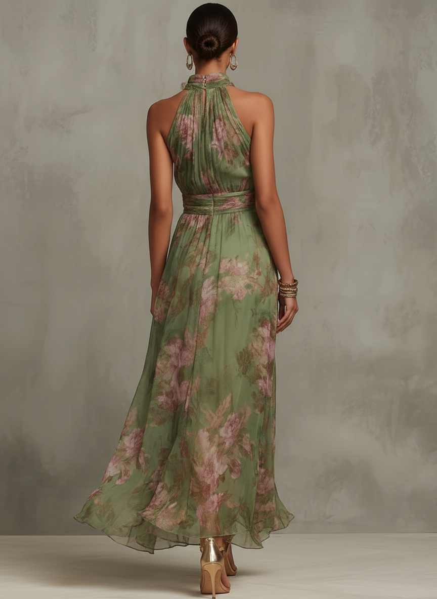 Marisa -  Vestido largo con cuello halter y estampado floral