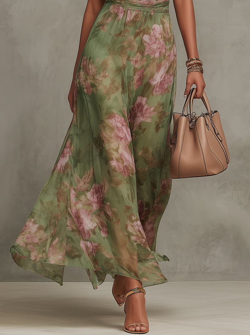 Marisa -  Vestido largo con cuello halter y estampado floral