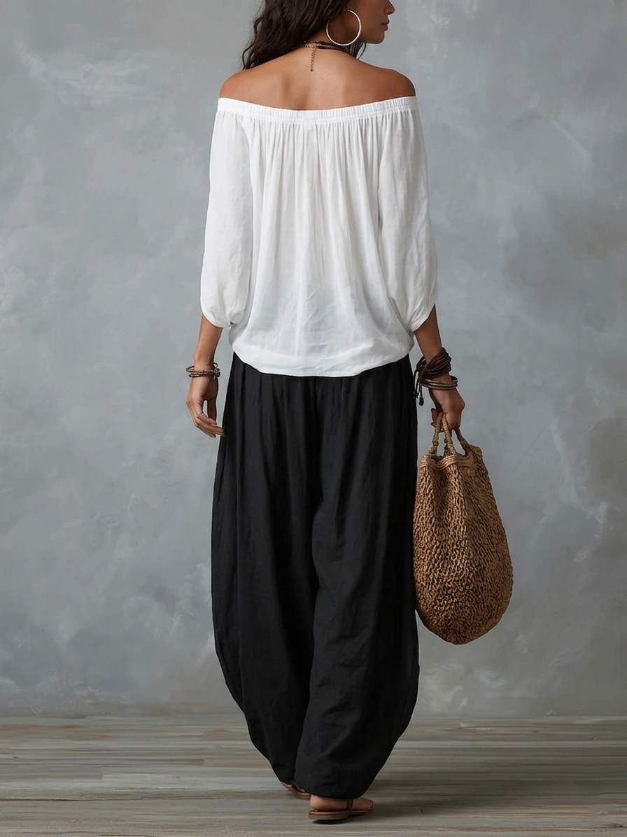 Luna | Conjunto de hombros descubiertos y pantalón fluido