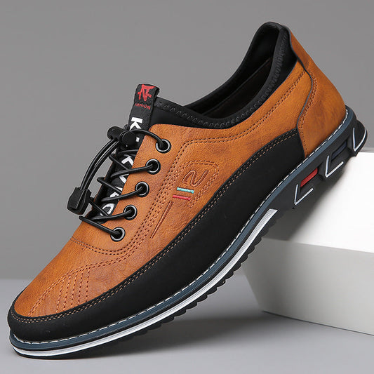 Zapatos Oxford de piel color caramelo con cordones negros y suela blanca detallada