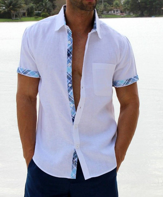 Sergio - Camisa de hombre con botones y cuello escocés de estilo informal