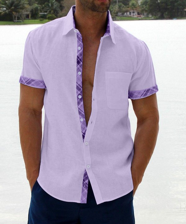 Sergio - Camisa de hombre con botones y cuello escocés de estilo informal