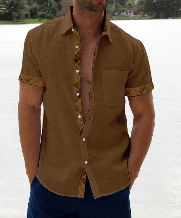Sergio - Camisa de hombre con botones y cuello escocés de estilo informal