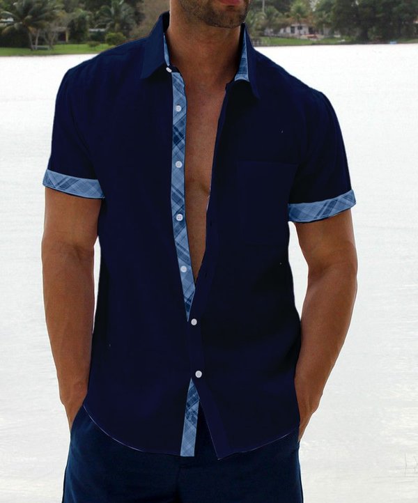 Sergio - Camisa de hombre con botones y cuello escocés de estilo informal