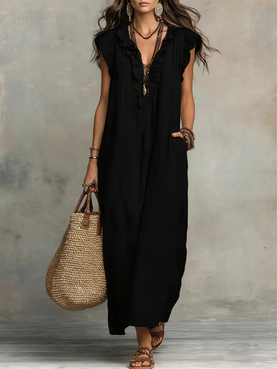 Carmen -  Vestido largo bohemio de lino y algodón