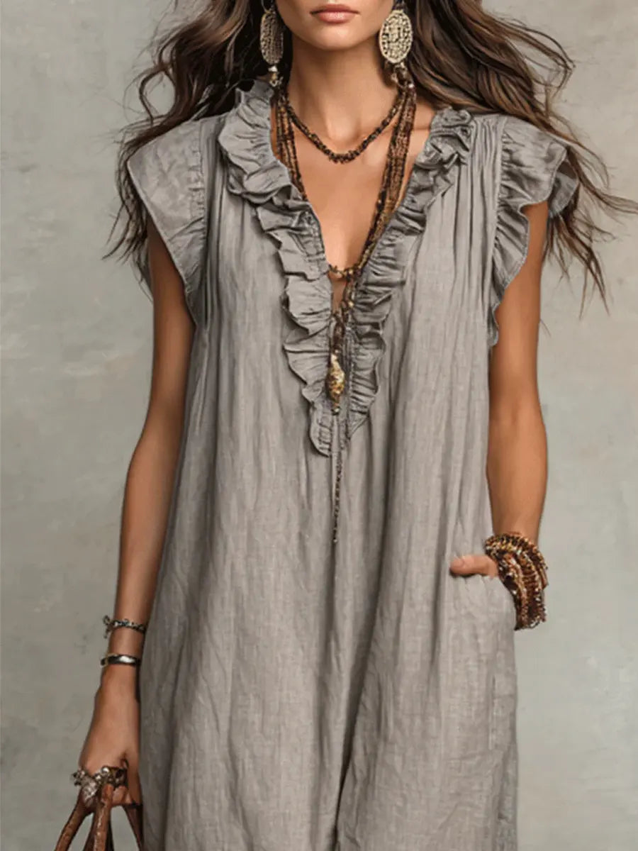 Carmen -  Vestido largo bohemio de lino y algodón