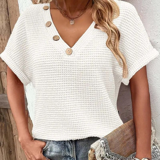Alicia - Top elegante de manga corta y cuello en V para mujer