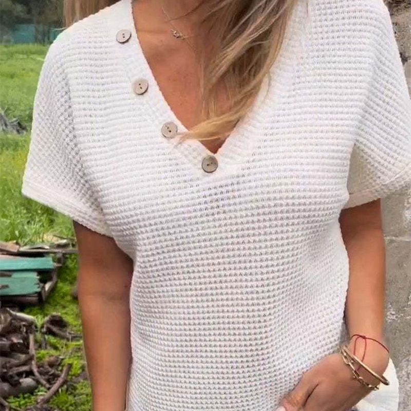 Alicia - Top elegante de manga corta y cuello en V para mujer
