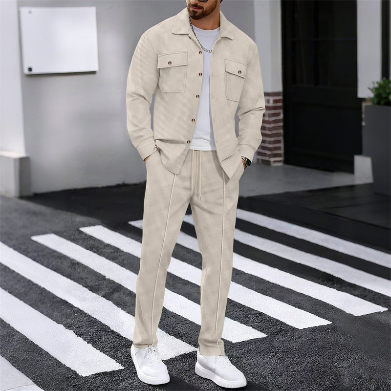 🔥 SCONTO DEL 60%! ⏰ Completo da uomo con giacca abbottonata + pantaloni in maglia a nido d'ape – Taglio ampio, tessuto traspirante e stile casual elegante 👕👖