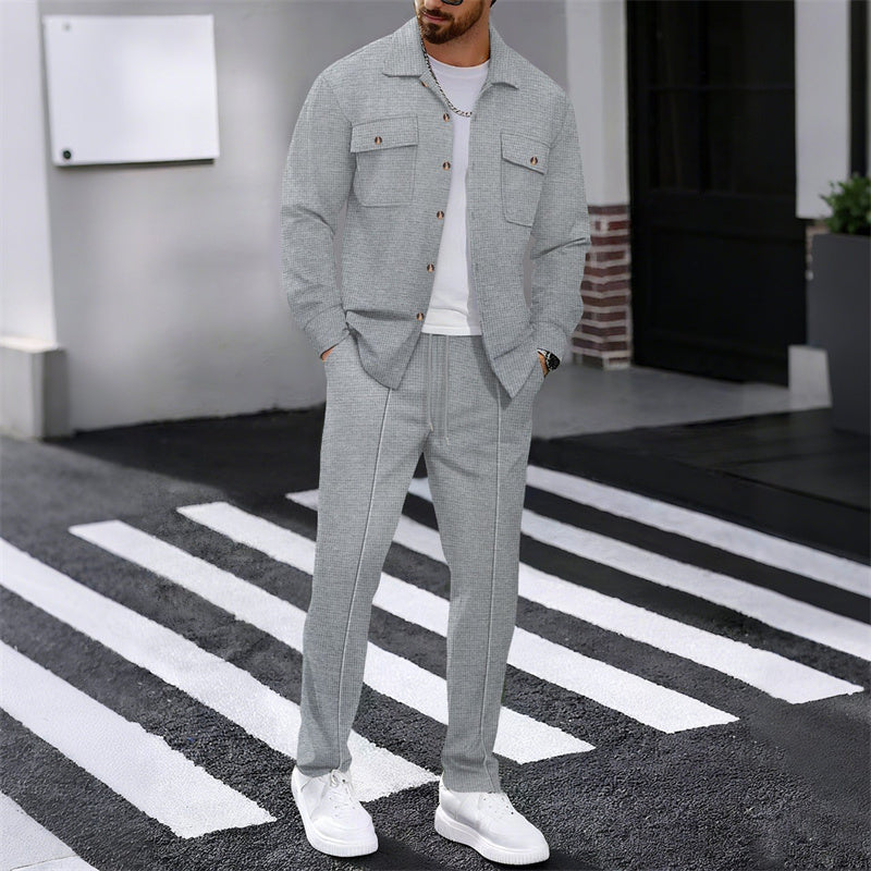 🔥 SCONTO DEL 60%! ⏰ Completo da uomo con giacca abbottonata + pantaloni in maglia a nido d'ape – Taglio ampio, tessuto traspirante e stile casual elegante 👕👖