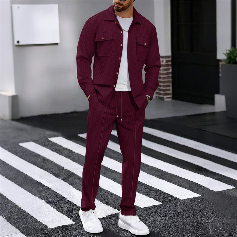 🔥 SCONTO DEL 60%! ⏰ Completo da uomo con giacca abbottonata + pantaloni in maglia a nido d'ape – Taglio ampio, tessuto traspirante e stile casual elegante 👕👖