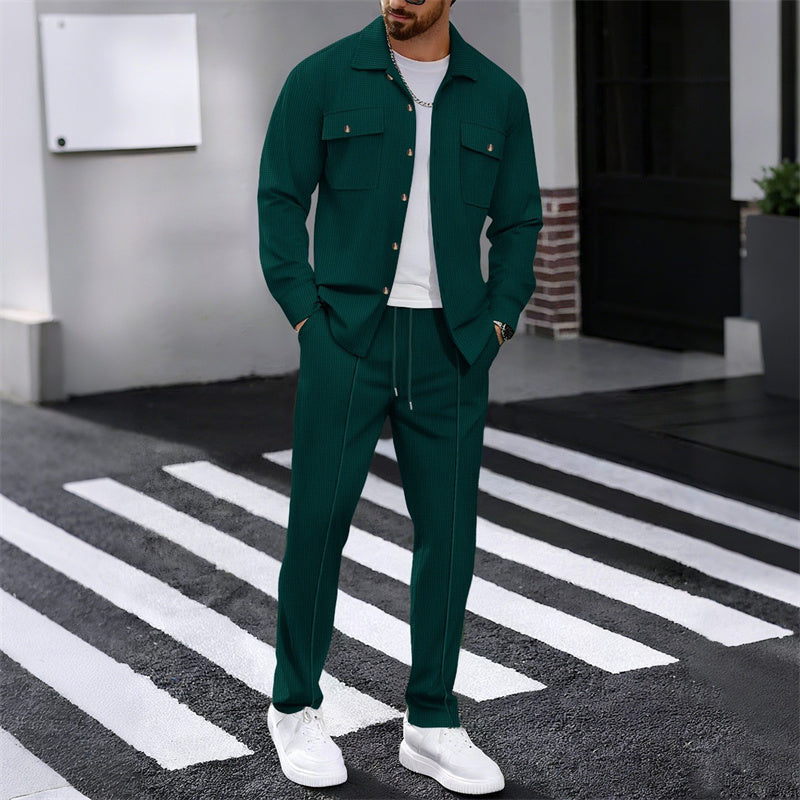 🔥 SCONTO DEL 60%! ⏰ Completo da uomo con giacca abbottonata + pantaloni in maglia a nido d'ape – Taglio ampio, tessuto traspirante e stile casual elegante 👕👖