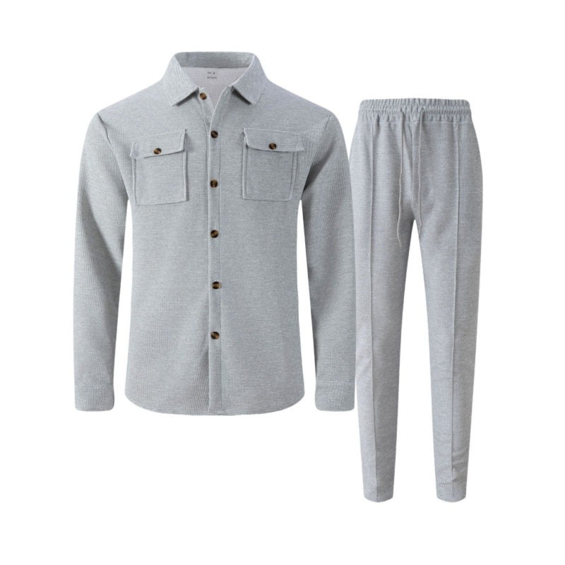🔥 SCONTO DEL 60%! ⏰ Completo da uomo con giacca abbottonata + pantaloni in maglia a nido d'ape – Taglio ampio, tessuto traspirante e stile casual elegante 👕👖