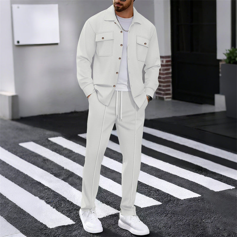 🔥 SCONTO DEL 60%! ⏰ Completo da uomo con giacca abbottonata + pantaloni in maglia a nido d'ape – Taglio ampio, tessuto traspirante e stile casual elegante 👕👖