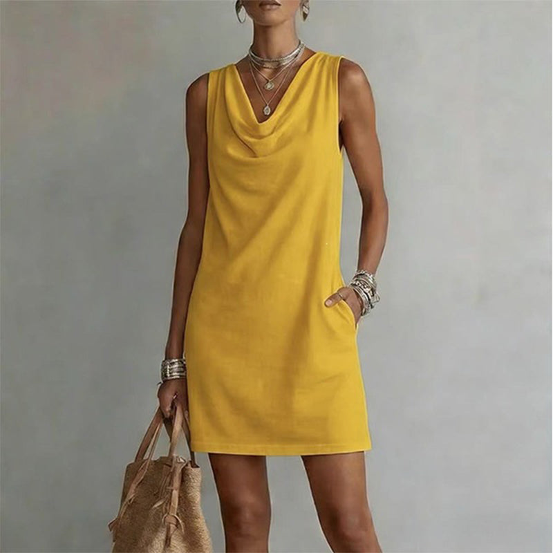 👗 ¡OFERTA LIMITADA: 40 % DE DESCUENTO! 💥SORAYA - Vestido entallado con cuello barco – Sin mangas, bolsillos laterales, versátil ✨