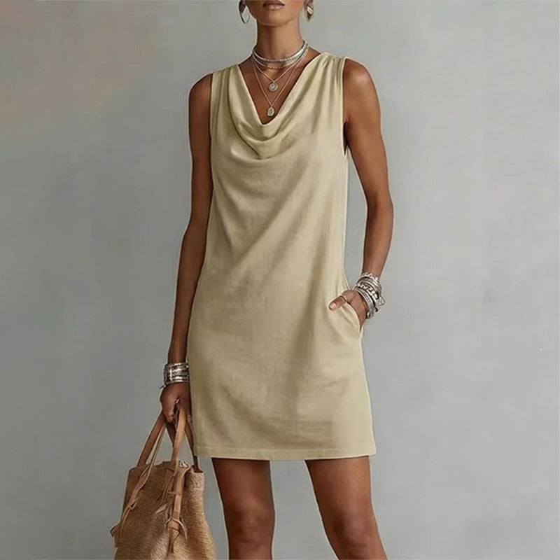 👗 ¡OFERTA LIMITADA: 40 % DE DESCUENTO! 💥SORAYA - Vestido entallado con cuello barco – Sin mangas, bolsillos laterales, versátil ✨