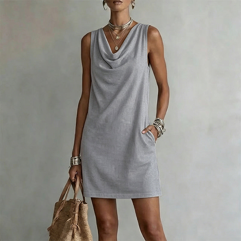 👗 ¡OFERTA LIMITADA: 40 % DE DESCUENTO! 💥SORAYA - Vestido entallado con cuello barco – Sin mangas, bolsillos laterales, versátil ✨