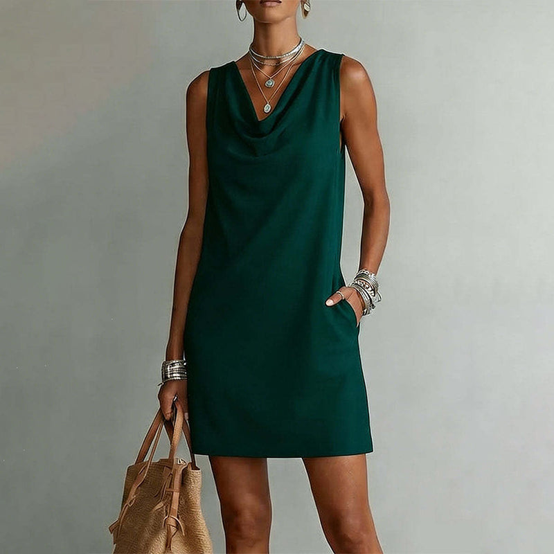 👗 ¡OFERTA LIMITADA: 40 % DE DESCUENTO! 💥SORAYA - Vestido entallado con cuello barco – Sin mangas, bolsillos laterales, versátil ✨