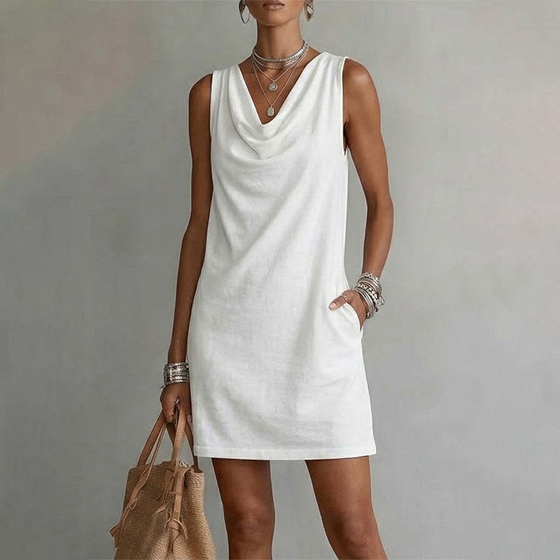 👗 ¡OFERTA LIMITADA: 40 % DE DESCUENTO! 💥SORAYA - Vestido entallado con cuello barco – Sin mangas, bolsillos laterales, versátil ✨